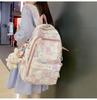 Ins Style Girls' Nylon Large Capacity Backpack For School Students Cartoon Cute Flower Pattern Grid Element