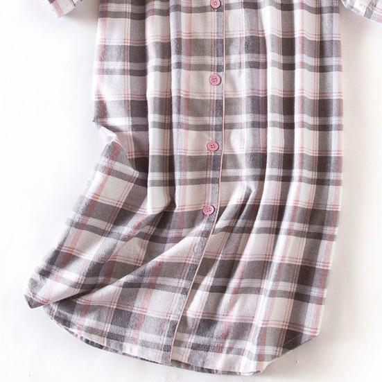 Lady Nightgown Heart Plaid Printing Turn-down Collar Single-breasted Knee Length with Chest Pocket Loose Nightdress Autumn Homewear Spring Sleepwear