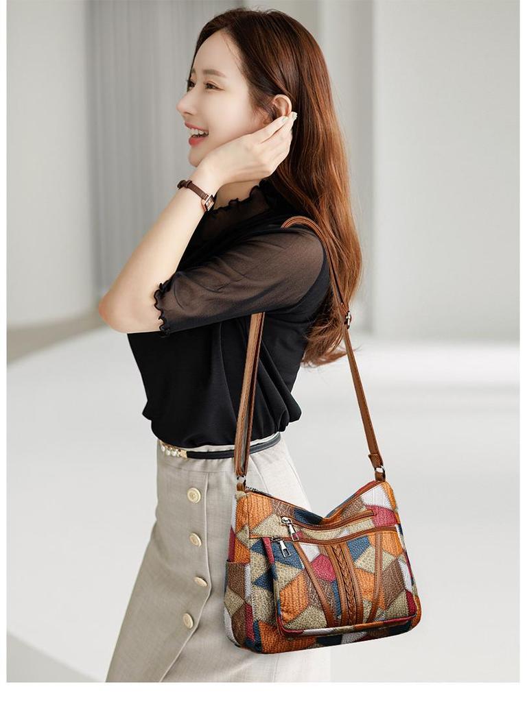 Женская сумка кроссбоди и тоут через плечо из лоскутной кожи большой вместимости для работы и поездок