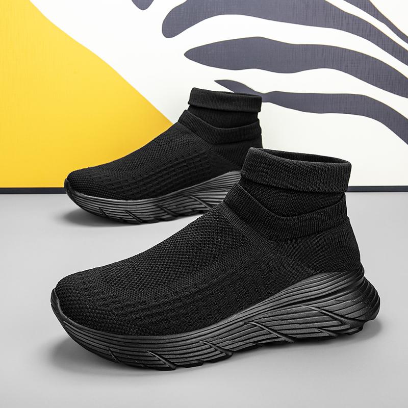 Мужские и женские туфли-носки с высоким верхом, модные однотонные повседневные туфли