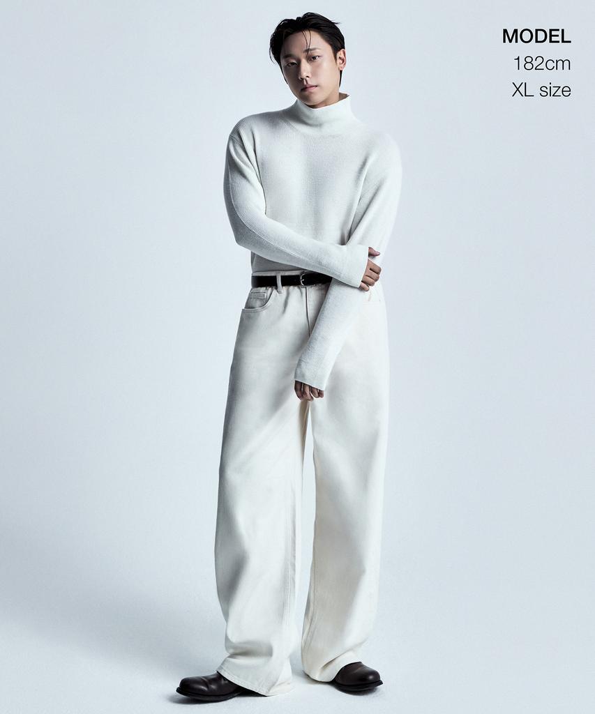 MUSINSA STANDARD [Victoria Wool] Minimal Ribbed Turtleneck Knit [Cream]