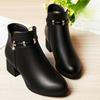 Autumn and Winter Short Boots, Winter Shoes, Mid-heel Leather Shoes, Plus Velvet Cotton Shoes, Non-slip Warm Winter Mother Shoes