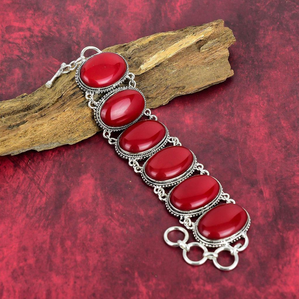 Red Coral 925 Solid Sterling Silver Jewelry, Handmade Bracelet & Necklace Jewelry Set For Women, Beauteous Red Coral Gemstone Jewelry For Her