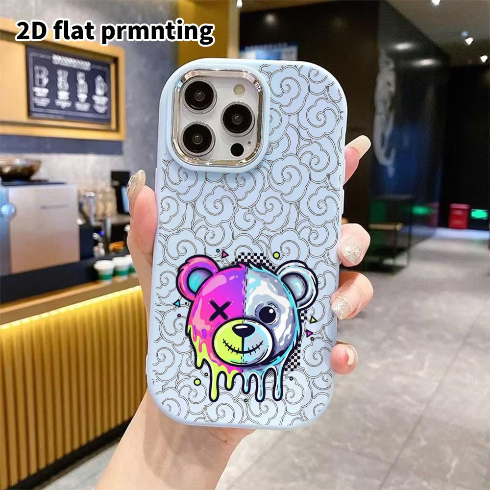 Phone Case: 2D flat design suitable for iPhone 18 17 16 15 14 13 Pro protective case, couple style, melting bear head, Christmas and Halloween gift
