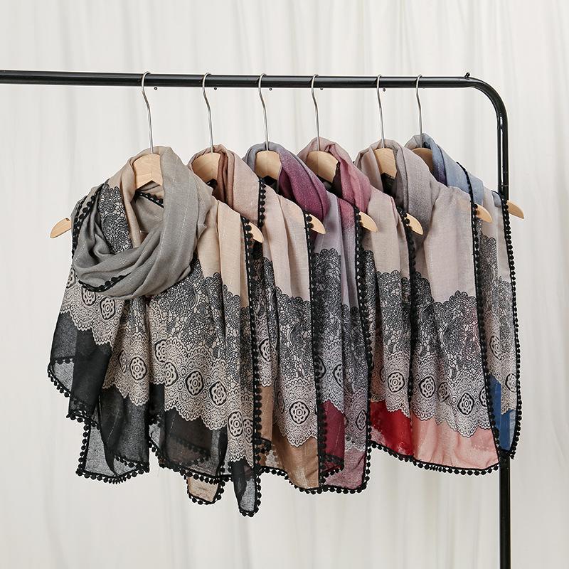 Зимний ацтекский кружевной цветочный шарф-шаль с помпонами из хлопка и вискозы, женский, высококачественный, накидка, пашмина, палантин, буфандас, мусульманский хиджаб, 180*90 см