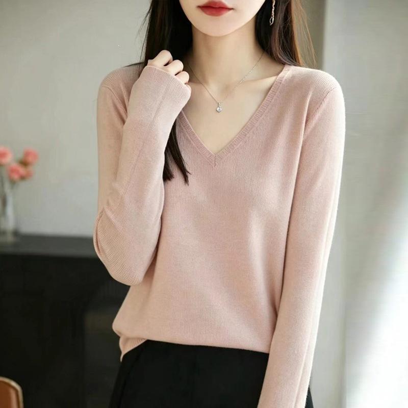 Women S V Neck Knit Sweater Long Sleeve Casual Basic Top