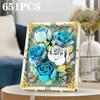 Non-Toxic 651Pcs Preserved Flower Po Frame Building Blocks Blue White Rose 3D Puzzle Toy Diy Model Bricks Flower Kids Holiday Gifts