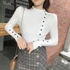Half High Collar Slim Knitted Pullovers Women Long Sleeved Tight Fitting Knit Top Ladies Button Sweater