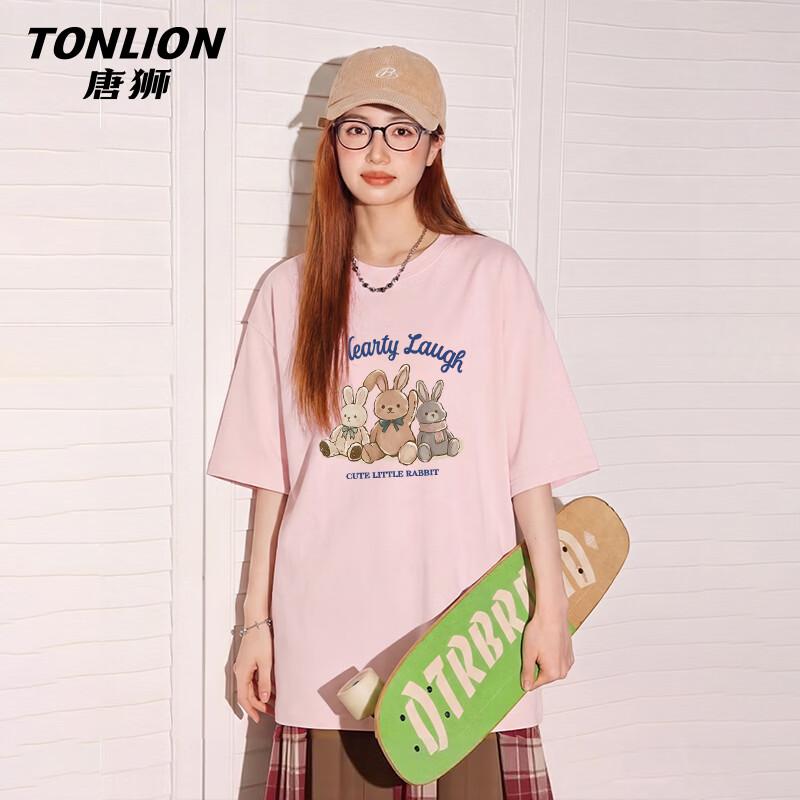 Женская хлопковая футболка TonLion свободного кроя с мультяшным принтом