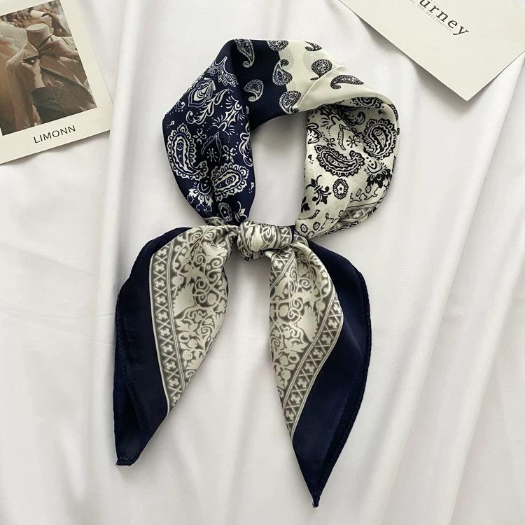 Japanese Retro Silk Cashew Flower Scarf: High-End Ethnic Style Neckerchief, Headwrap, and Waist Decoration