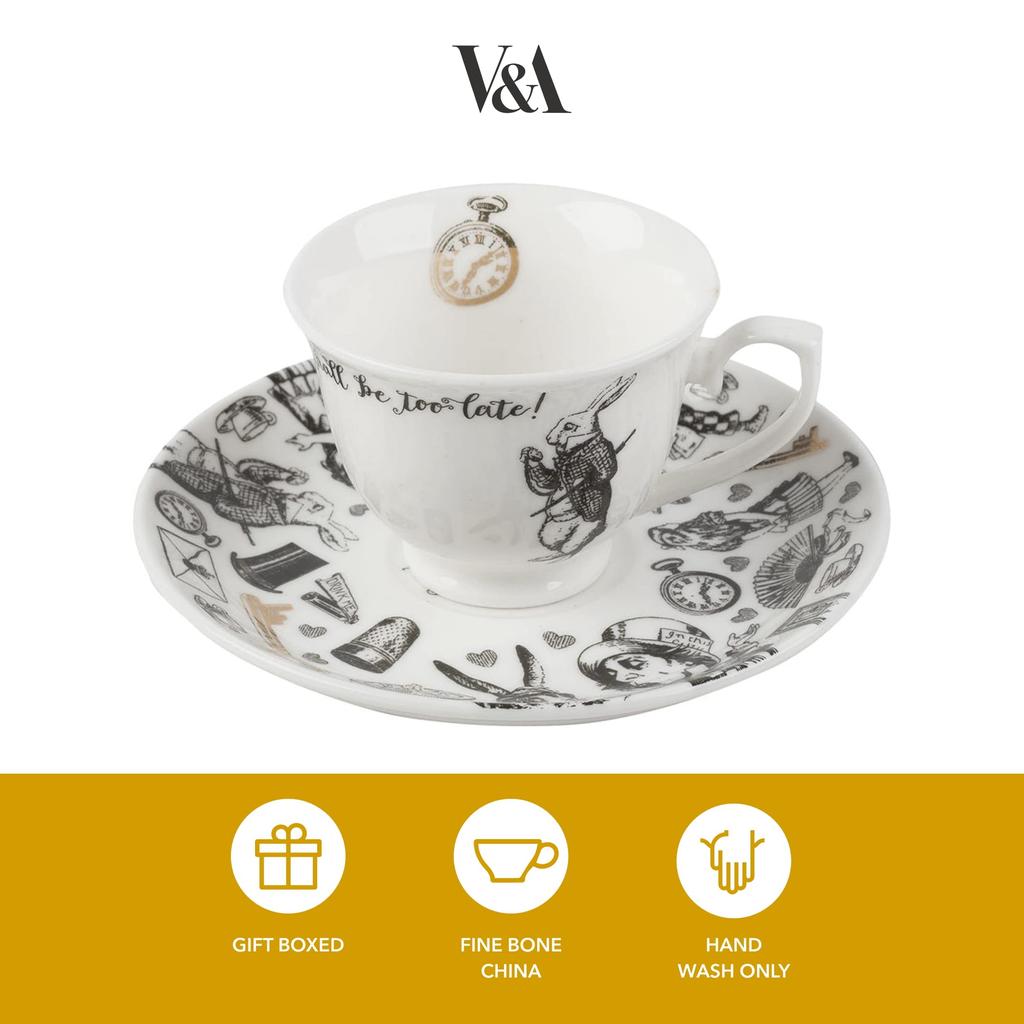 Victoria Albert Alice In Wonderland Espresso Cup And White & Saucer,