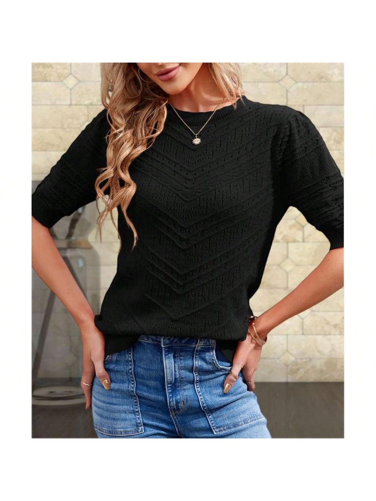 Women's Dot Knit Pullover Sweater Short Sleeve Cute Summer Blouse Top