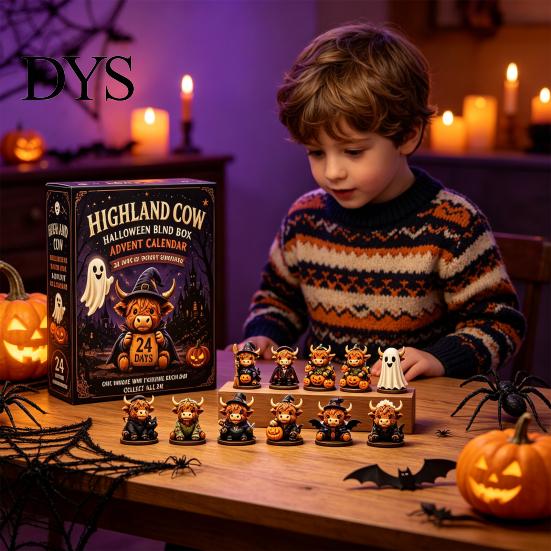 Halloween Countdown Gift Box Highland Cow Advent Calendar, 24 Days Desk Decorations with 24Pcs Figurines, Spooky 2026 Calendar