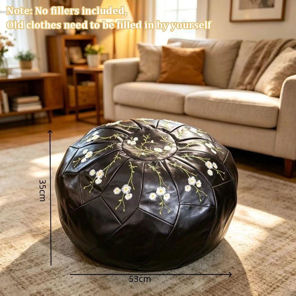Unstuffed Pouf Ottoman PU Leather Footstool Cover Boho Style Storage Ottoman for Living Room