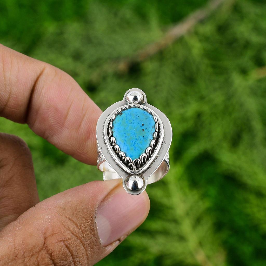 Натуральный Аризонский Турквен Складывающееся Регулируемое Кольцо из Серебра 925 пробы для Женщин