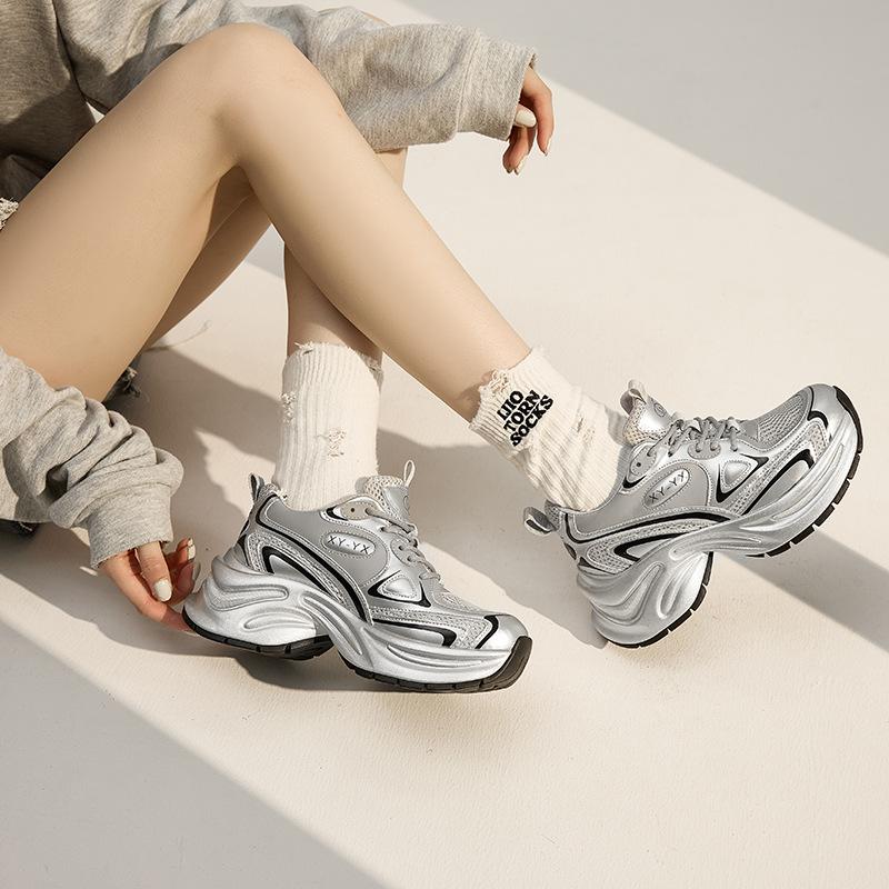 Новая сетчатая дышащая толстая подошва из усиленной кожи, модная легкая повседневная спортивная обувь для женщин, повседневная спортивная обувь, размер 35-40