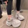European Station Thick-soled Air Cushion Dad Shoes for Women 2025 Spring and Summer New Breathable Mesh Lace-up Heightening Sports and Leisure Shoes