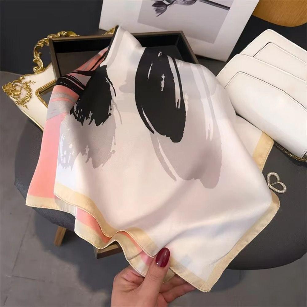 Square Lily Scarves Wrap Polyester Women Satin Hijab Fashion Silk Hair Bands  Female Accessories