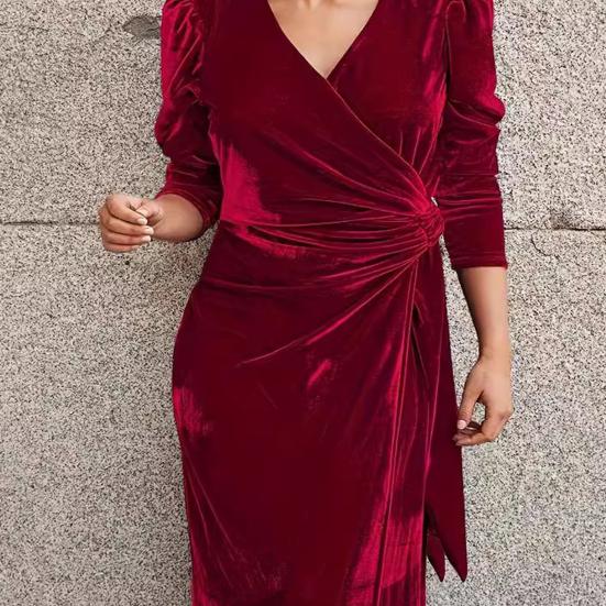 Женское однотонное длинное платье с v-образным вырезом и шнуровкой