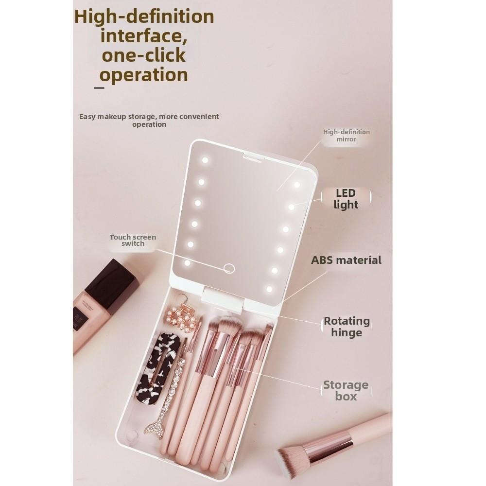 Foldable Portable Vanity Mirror Compact Makeup Brush Storage Box Ideal for Touch-ups at Work