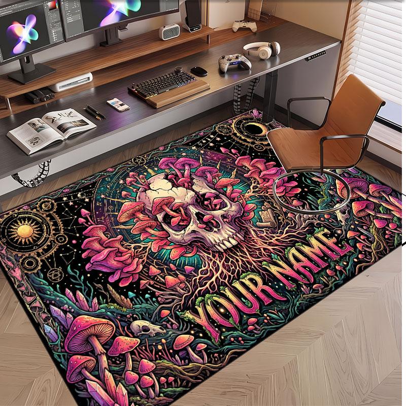 Skull Gothic Theme Soft Crystal Velvet Rug Custom Name & Text Print Non Slip Floor Rug for Bedroom Living Room
