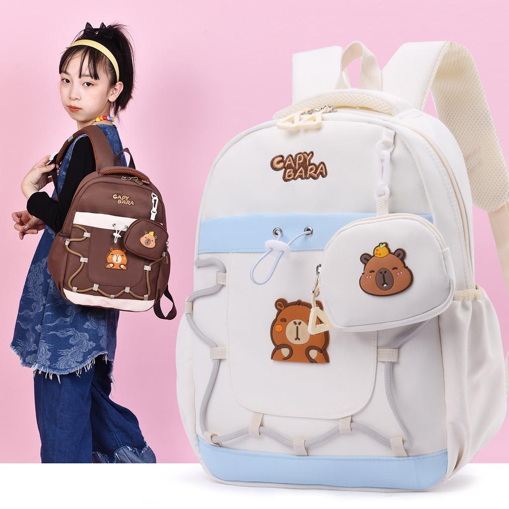 Capybara Childrens Cartoon Style Nylon Backpack With Lightweight Design For School Use