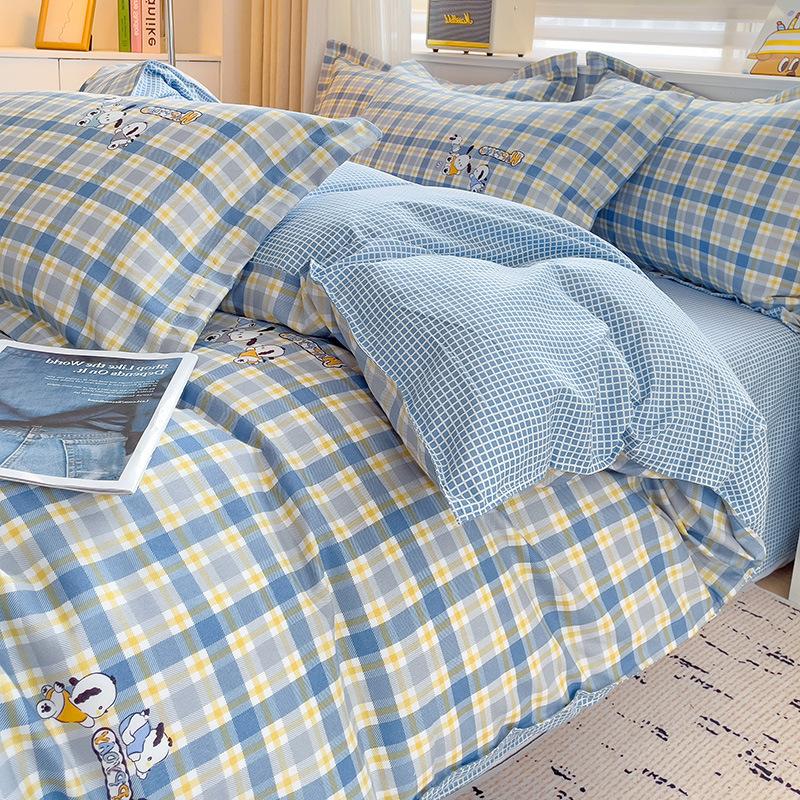 Thickened Skin-friendly Cotton Sheets Four-piece Quilt Cover Twill Sheets Cartoon Dormitory Three-piece Set