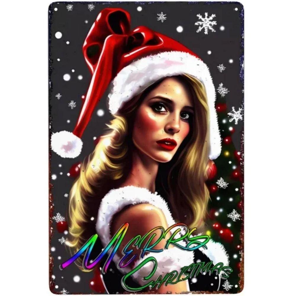 Счастливого Рождества Металлическая табличка Санта, Праздничный новогодний настенный декор 20x30см