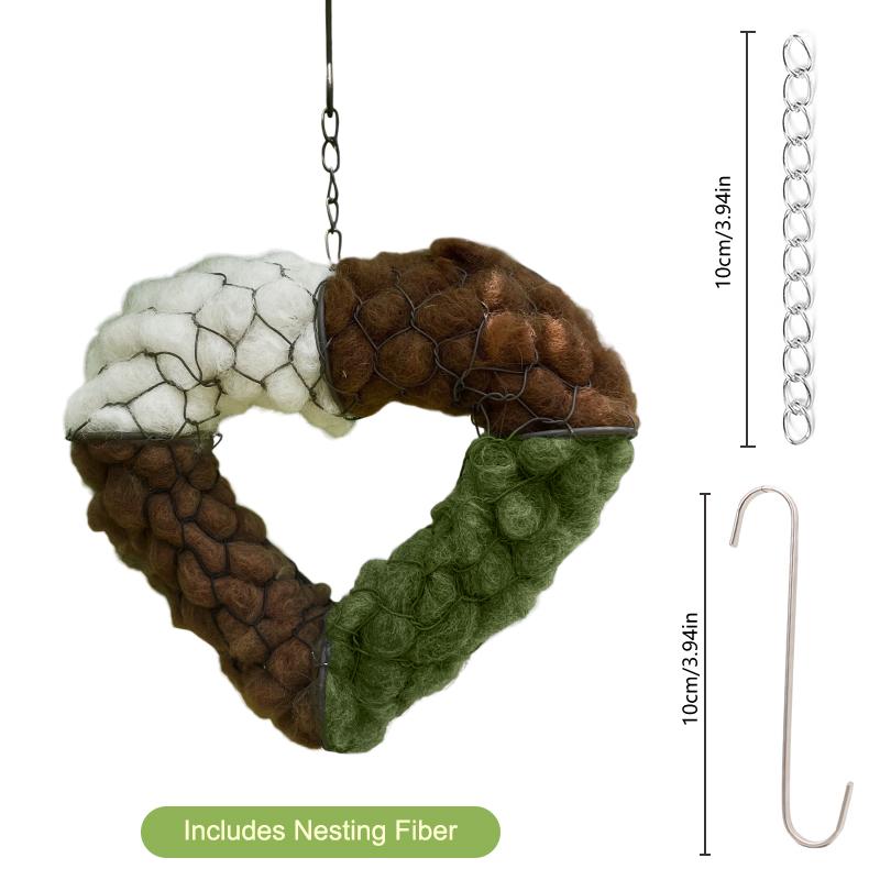 Handmade Fiber Bird Nesting Heart, Refillable Birds Haven 1 Heart Shape Hummingbird Nesting And 80G Of Nest Materials