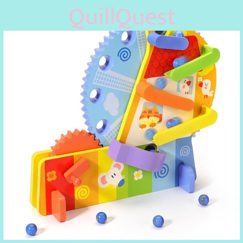 Kids Wooden Roller Ferris Wheel Toy With Multicolor Track And Block Set For Gift