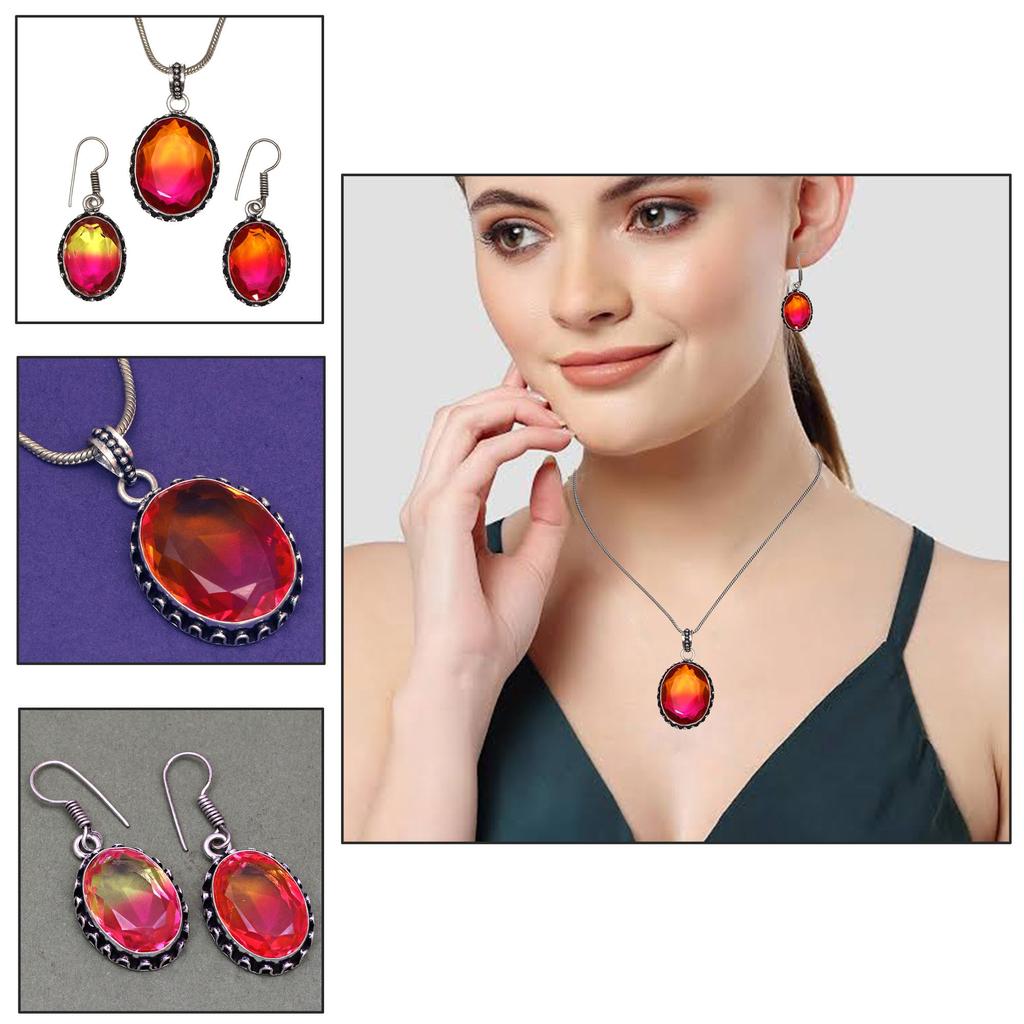 Tourmaline Set Gemstone Gift Wedding Party Bi-Color Pendant,Earring,Ring