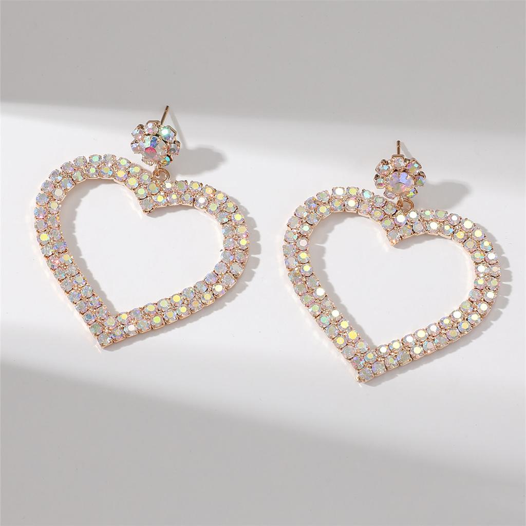 Новые геометрические полые большие серьги в форме сердца любви, женские простые универсальные серьги со стразами, 1 пара