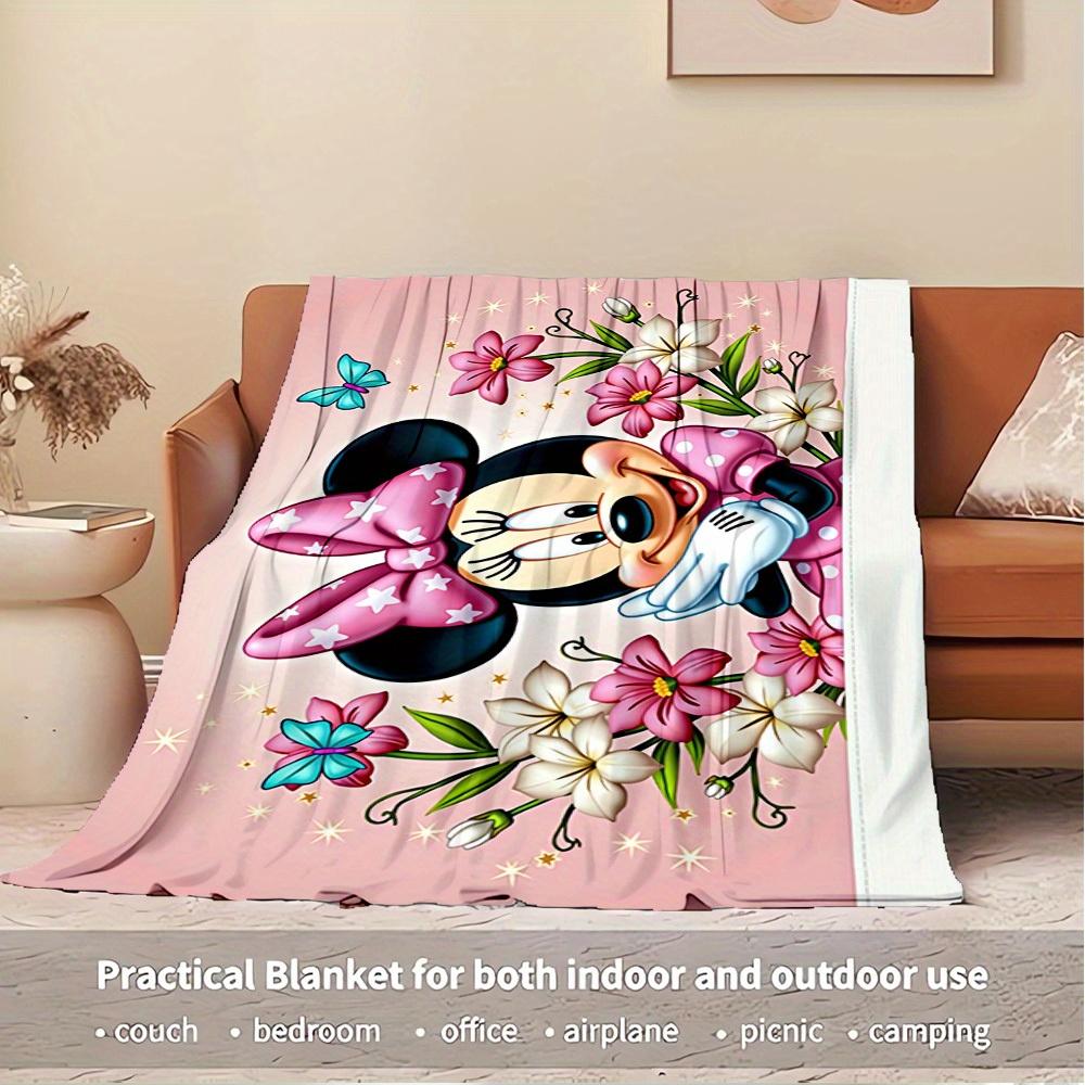 1pc Flannel Minnie Mouse Floral Bedding Throw Blanket Sofa Cover Gift Home Decorative Lightweight Soft Warm