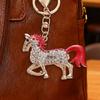 Keychain Pendant Chinese Style Rhinestones Inlaid 3D Chinese Zodiac Horse Design Key Chain Metal Charm Bags Keyring