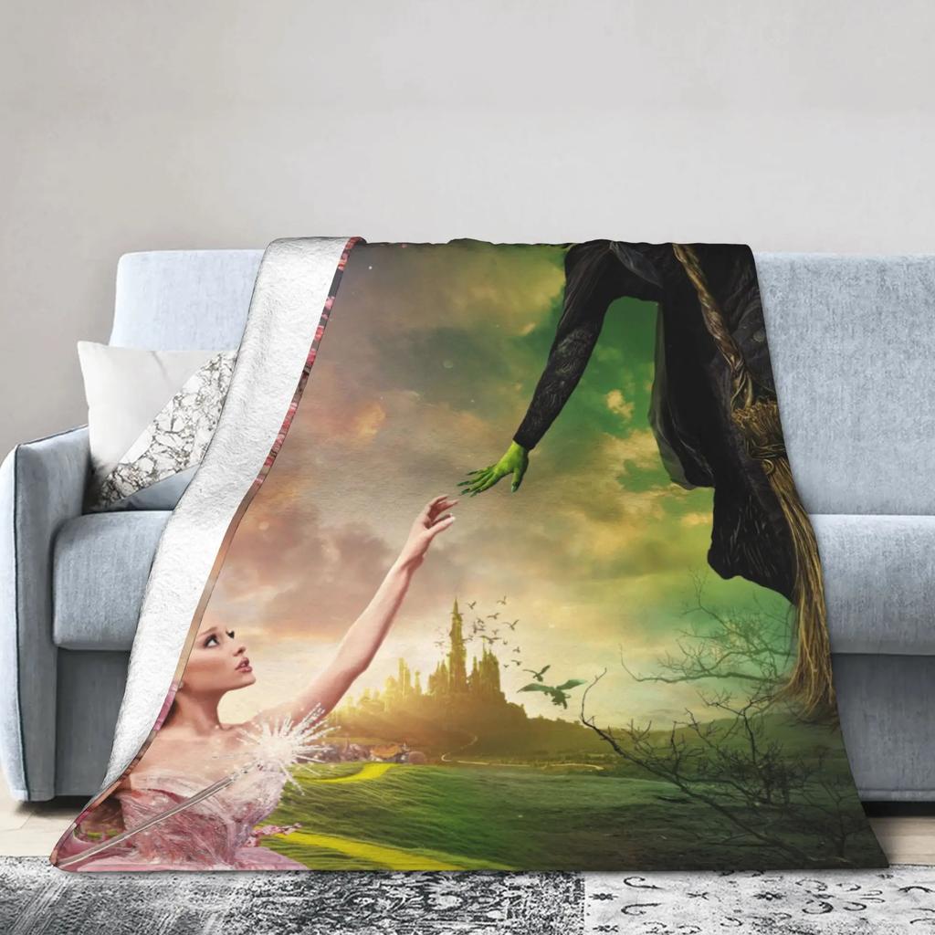 Elphaba Glinda Wicked Movie Warm Plush Throw Blanket for Kids and Adults Flannel Couch Bedspread Sofa Cover