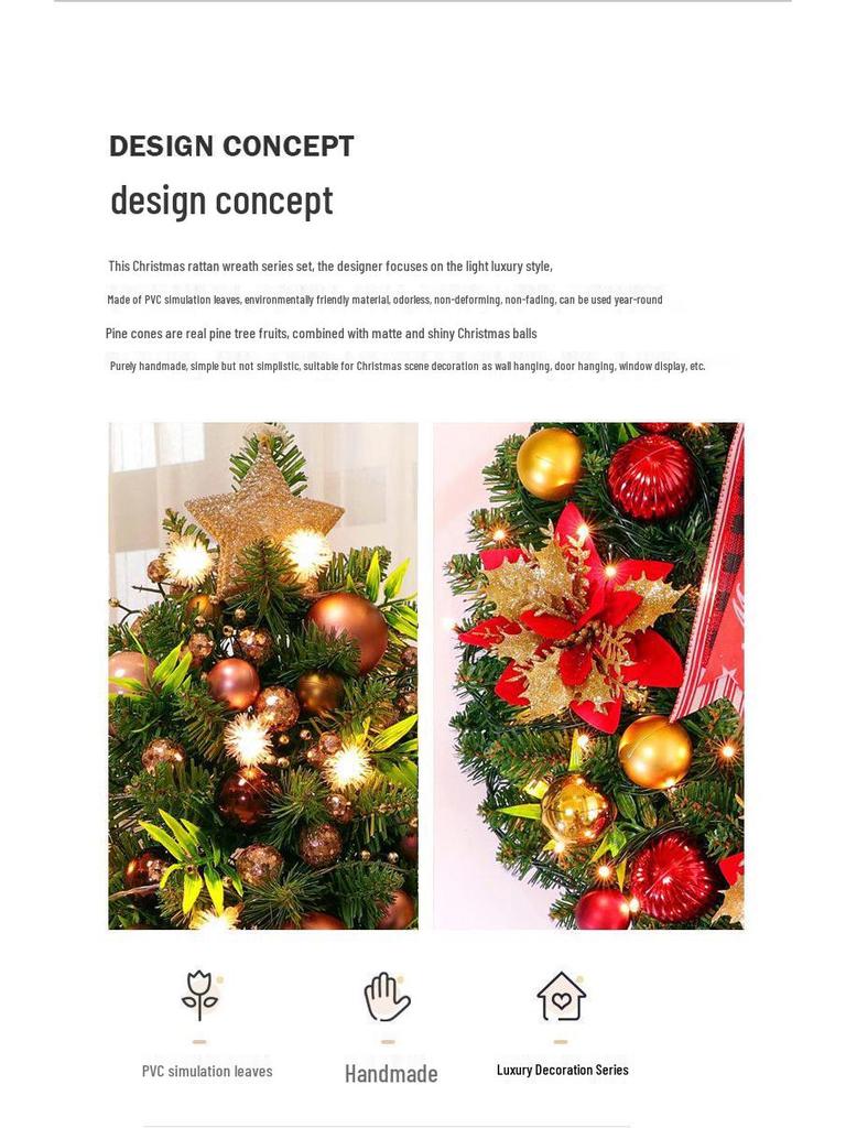 Рождественский венок кольцо из ротанга: 50/60/80СМ Подвеска на дверь и 2,7М Ротанговая гирлянда для украшения дерева/окна