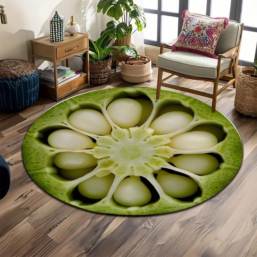 Green Fruit Slice Pattern Print round rug, living room, bedroom, playroom carpet, non slip floor mat, gift