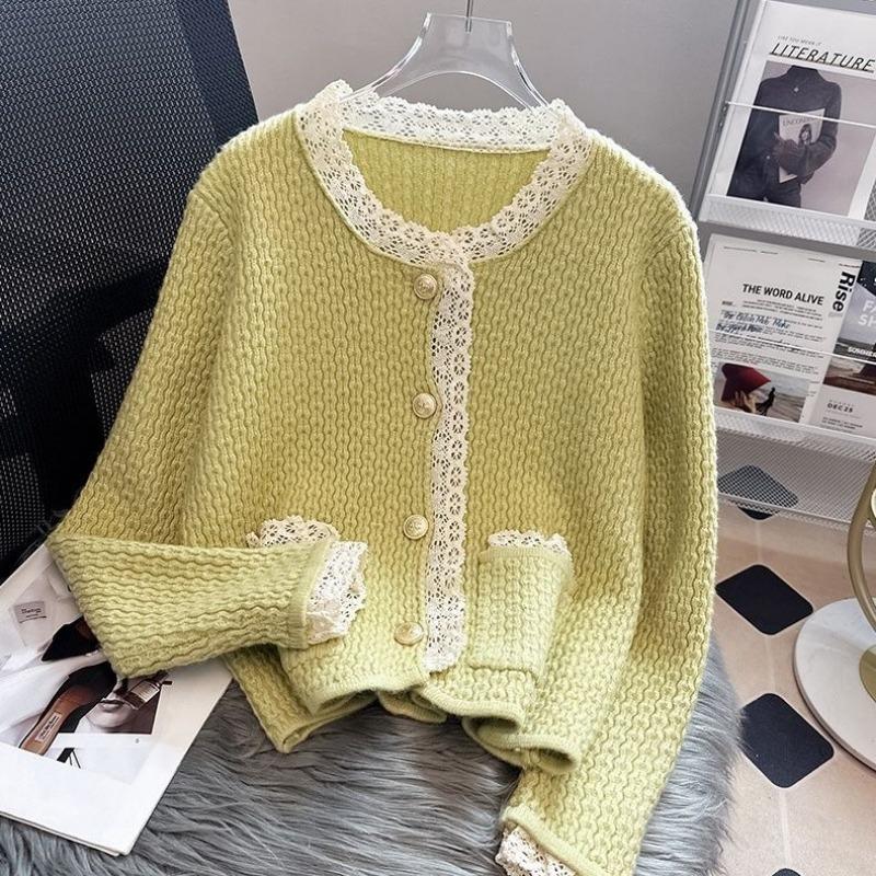 Вязаный кардиган-свитер 2023, весна и осень, нежное маленькое пальто с ароматом, женский свитер в западном стиле с круглым вырезом, женский топ