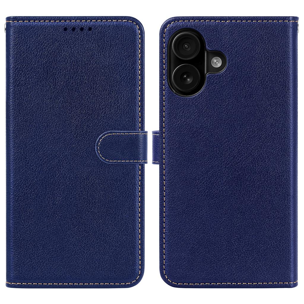 For iPhone 16 Leather Case Litchi Texture Wallet RFID Blocking Phone Cover - Black