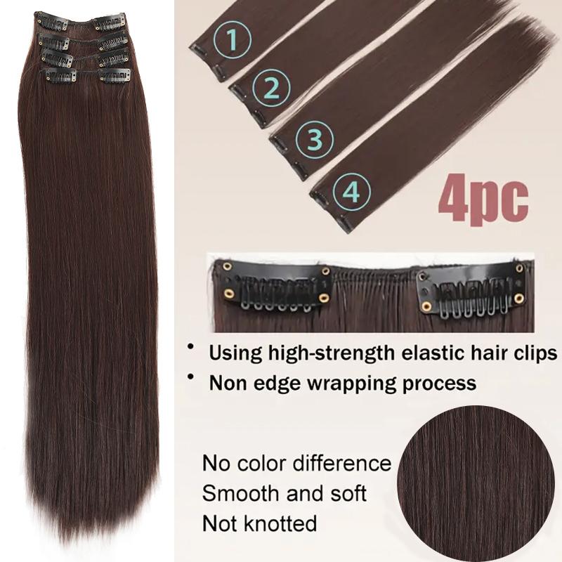 16/24 Inch Female Four Piece Long Straight Hair Wig with BB Clip Synthetic Heat-resistant Wig Naturally Suitable for Daily Wear