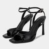 Fashion Black Patent Leather Ankle Strap Buckle Heeled Sandals Women Sexy Square Open Toe High Heels Summer Elegant Party Office Shoes