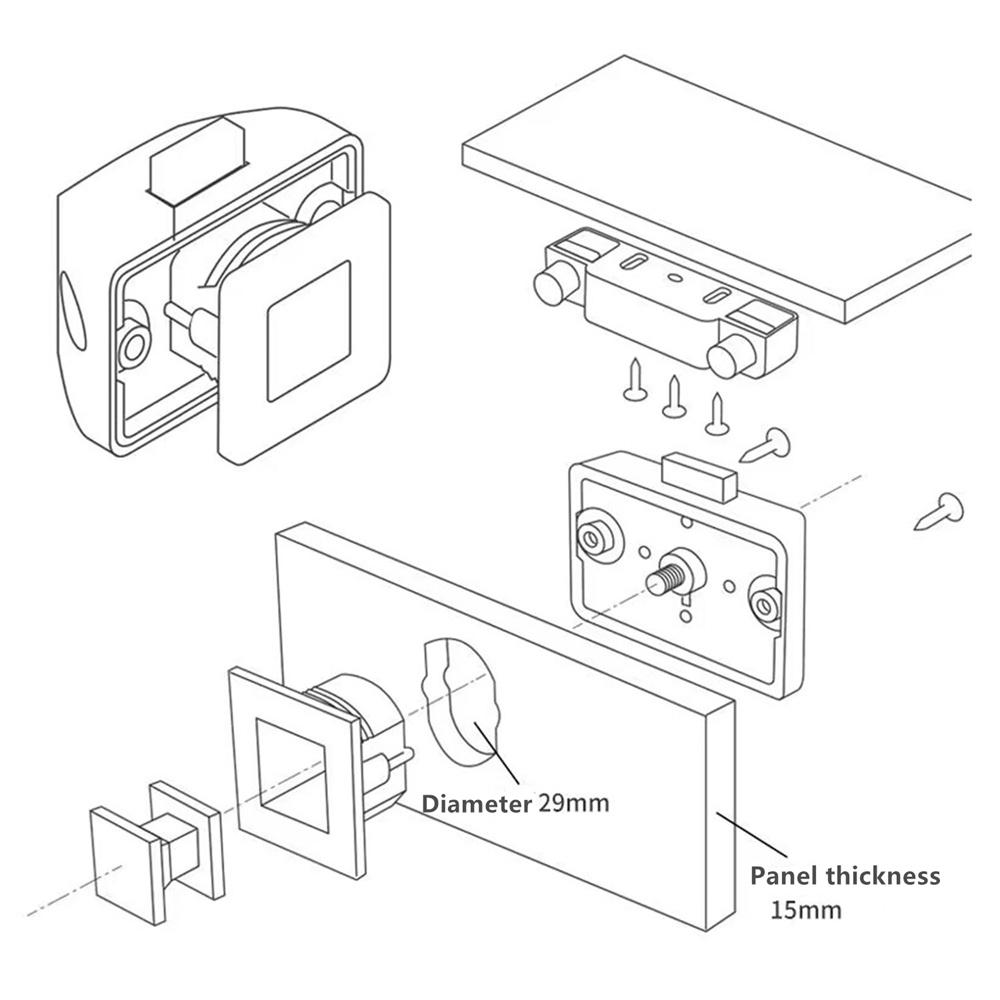 Square button lock+Fixed screw 15mm For RV Drawer Cupboard Door Caravan Cabinet