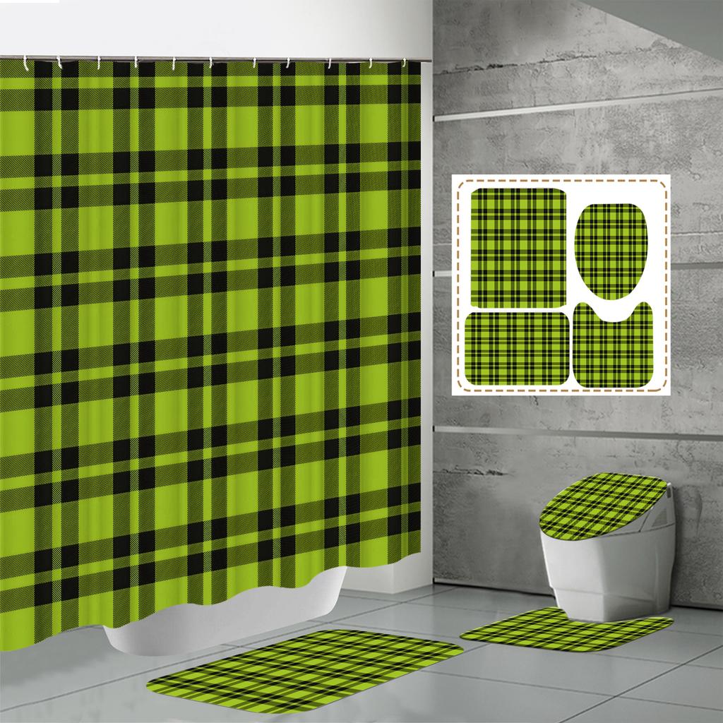 4 ШТ. Наборы штор для душа со шторкой для душа и ковриками, коврик для крышки унитаза, U-образный коврик и коврик для ванной, набор для ванной комнаты с 12 крючками