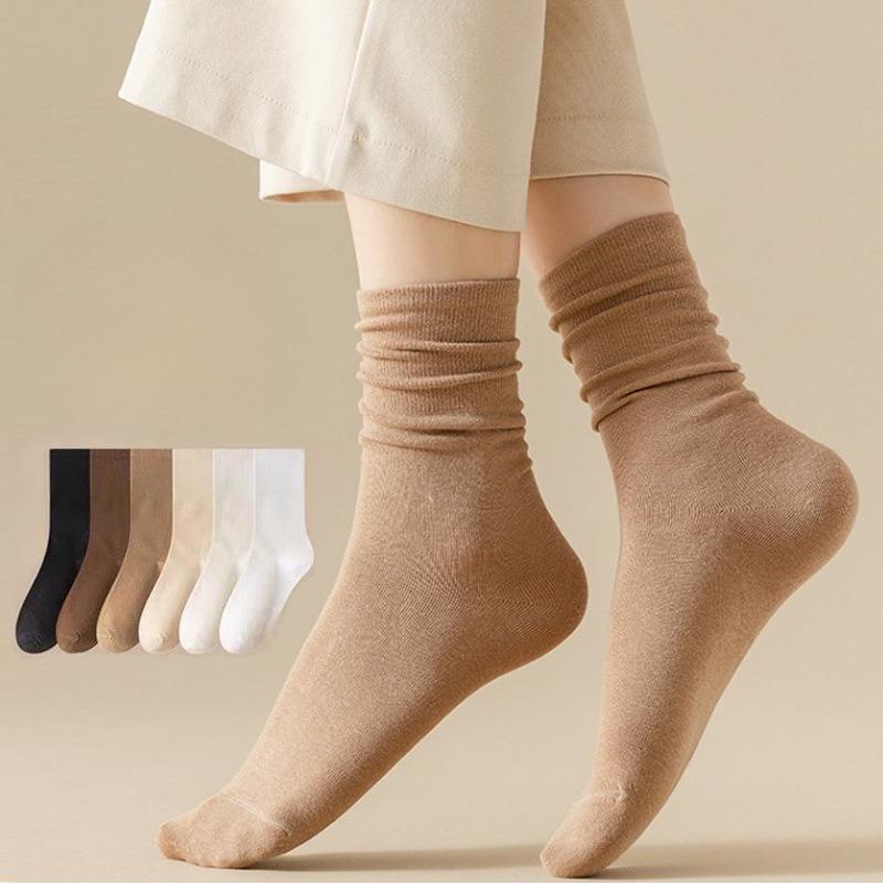 Women's Mid-calf Socks, Spring and Autumn Coffee-colored Solid Color, Versatile and Trendy, Winter Black and White Long Calf Socks