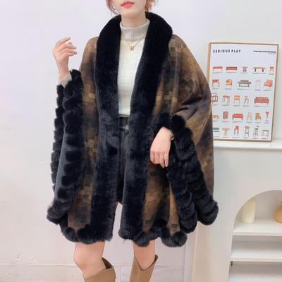 Новая теплая шаль из искусственного меха с принтом для женщин, мягкая, удобная, повседневная, стильная, накидка-пончо, большая, роскошная, меховая накидка для зимы