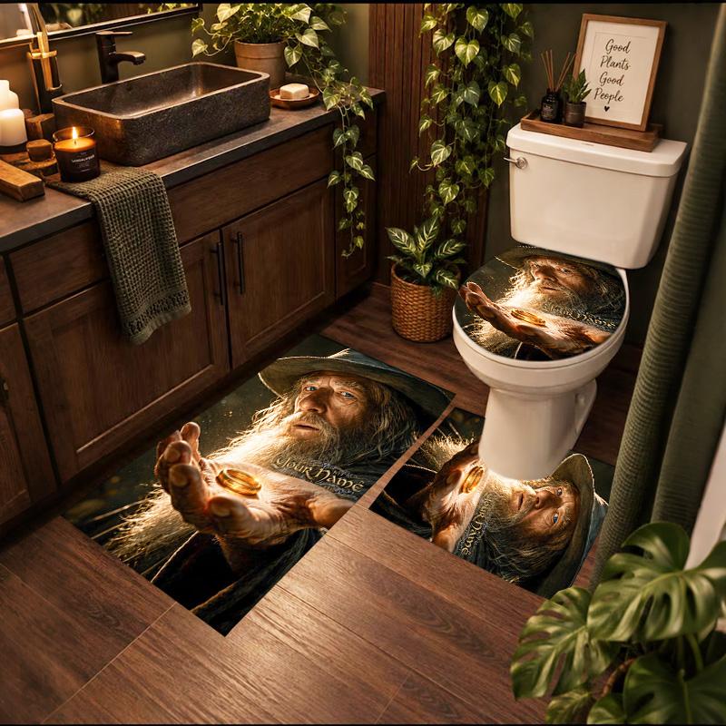 Lord Rings 3Pcs Personalized Customization Bathroom Mat Set Toilet Lid Cover And Rug Ushaped Bath Mats Nonslip Door Mat Decoration