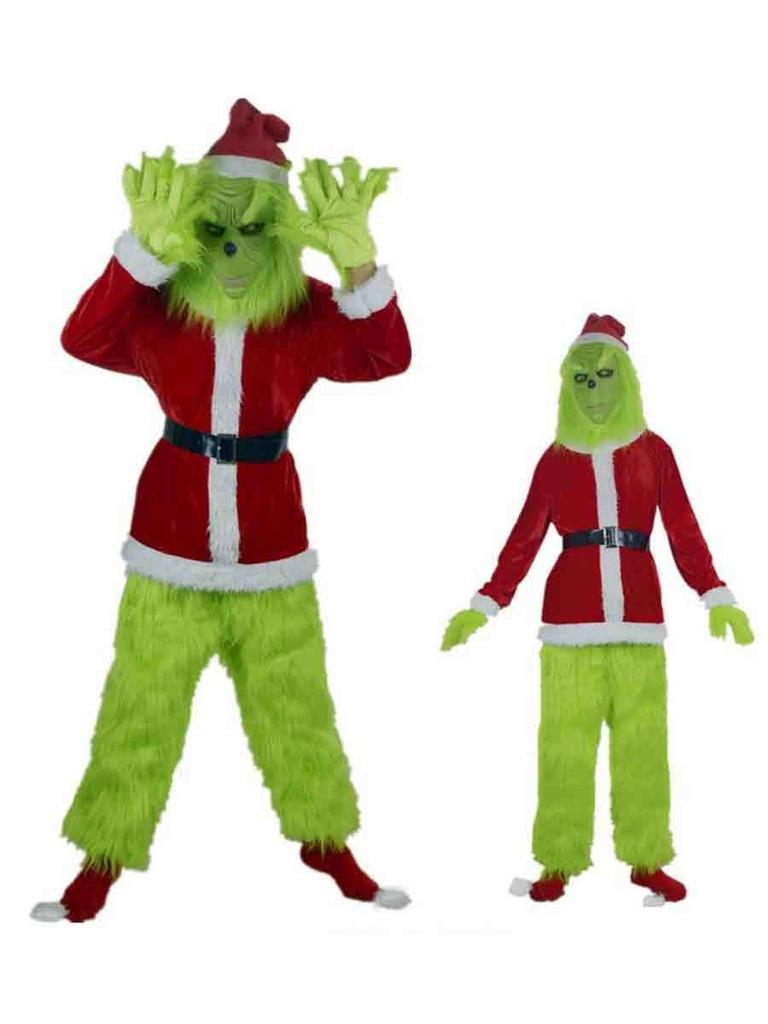 Christmas Spot Long Hair Green Hair Monster Grinch Cosplay Costume Santa Suit Party Play Costume