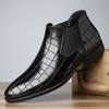 Fashion Chelsea Leather Men Boots High-top Side Zipper Round-toe Crocodile Pattern High Heel Versatile Casual Party Boots For Man Botas