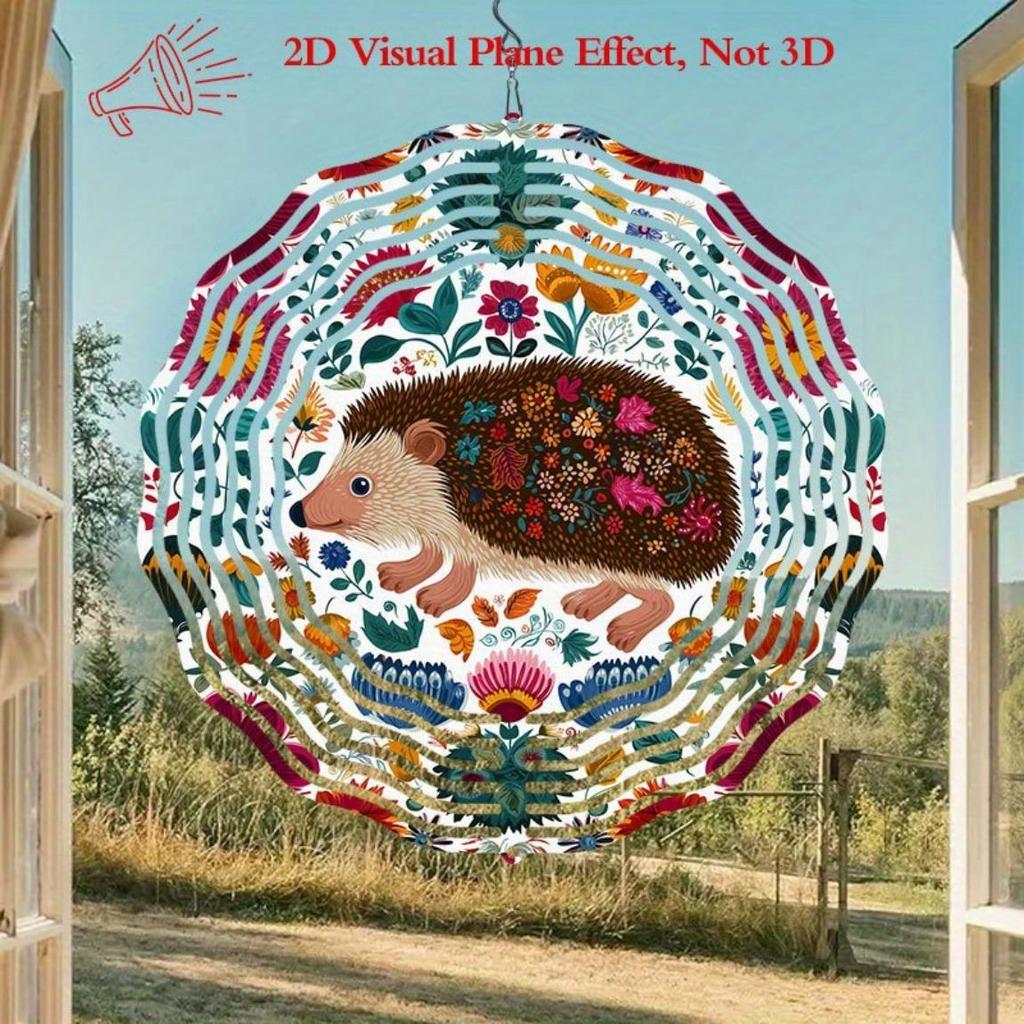 10 Inch Floral Hedgehog Square Wind Chime Rotary Spinner for Indoor Outdoor Garden Decor Hanging Art Wind Sculpture Gift Souvenir