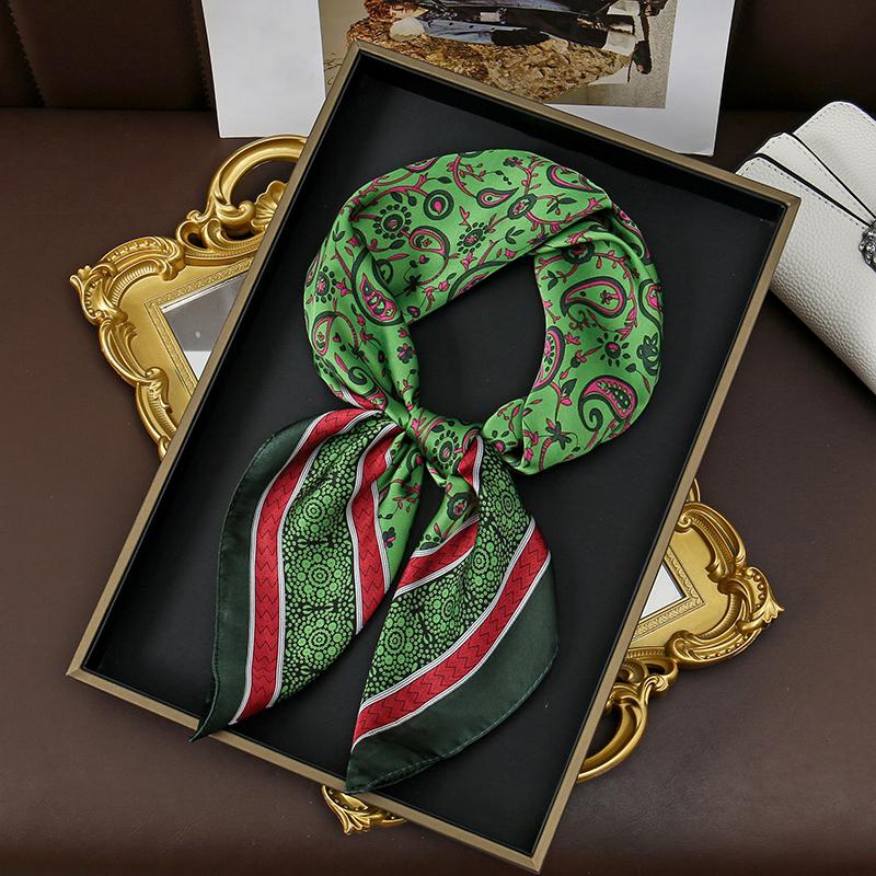 60Colors Luxury Scarf Women 70*70Cm Silk Feel Square Hair Wrapping Foulard Satin Shawl Big Size Head Bandana Hijab Handkerchief